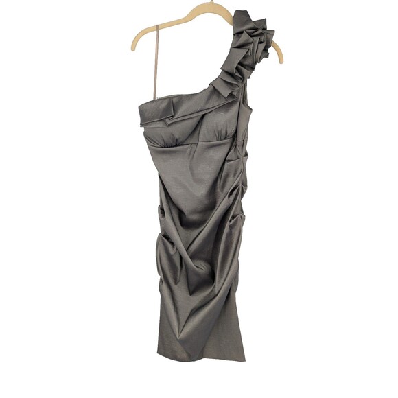 CACHE Gray Metallic Dress VTG SZ 12 Sheath Completely Ruched  Cocktails Midi - Picture 1 of 11